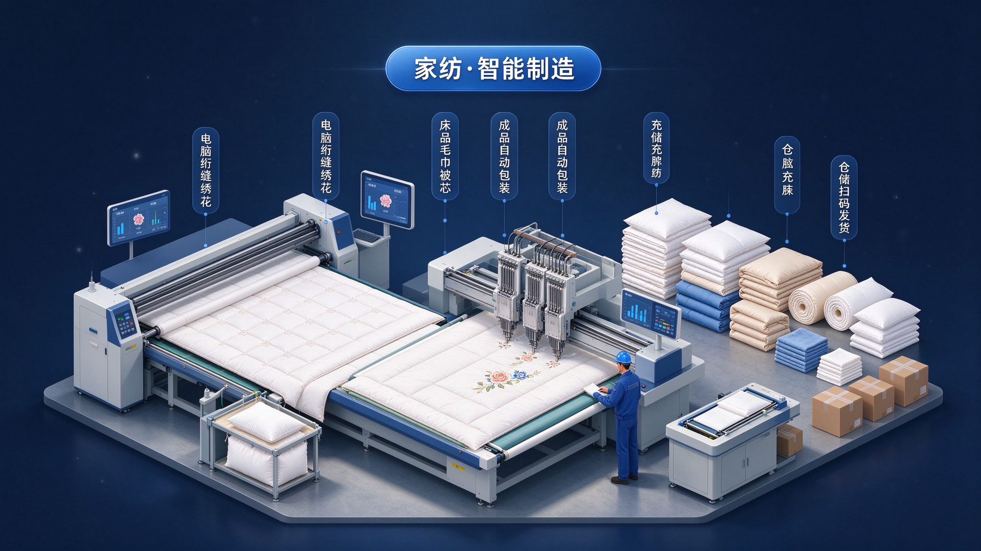 家纺智能制造场景：套件齐套追溯与充绒精度管控
