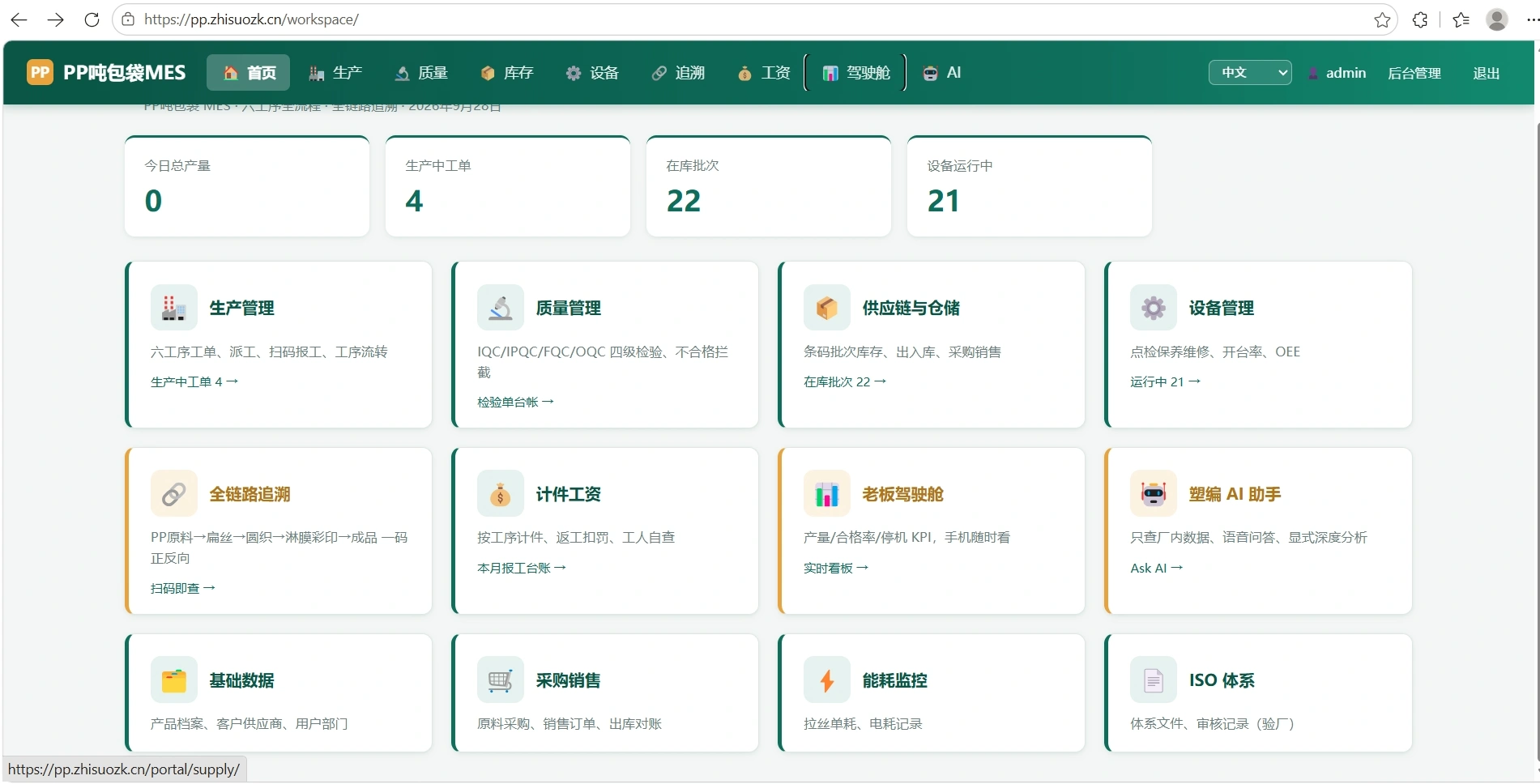 智梭包装织造 MES（PP 吨包袋）生产看板与计件工资界面